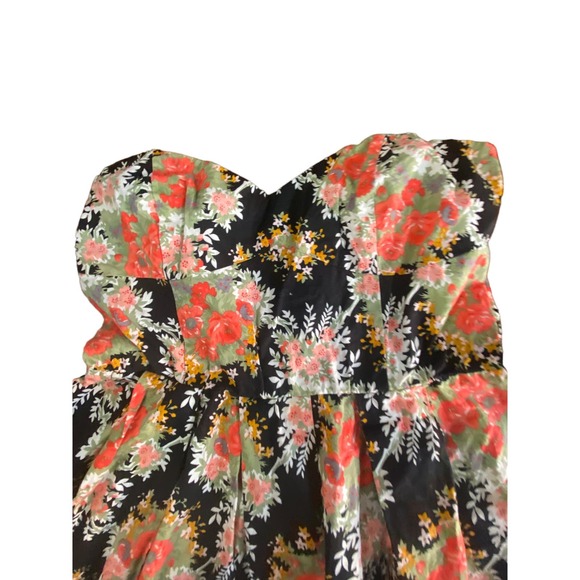 MinkPink Revolve strapless full skirt mini dress black with coral flowers - Picture 2 of 5